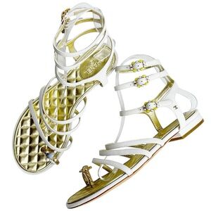 CHANEL Jewel Toe Ring Gladiator Flat Leather Sandals